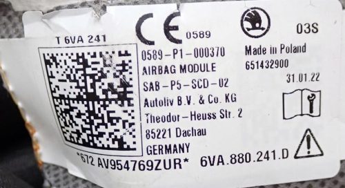 Skoda Fabia IV bal oldali függönylégzsák 6va880241d