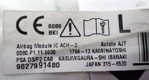 Opel Corsa F, Peugeot 208 II bal függönylégzsák 9827991480