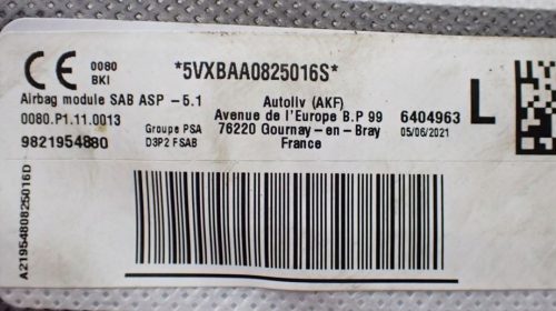 Opel Corsa F, Peugeot 2008 II bal ülés légzsák 9821954880