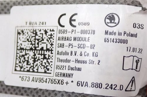 Skoda Fabia IV jobb oldali ülés légzsák 6va880242d