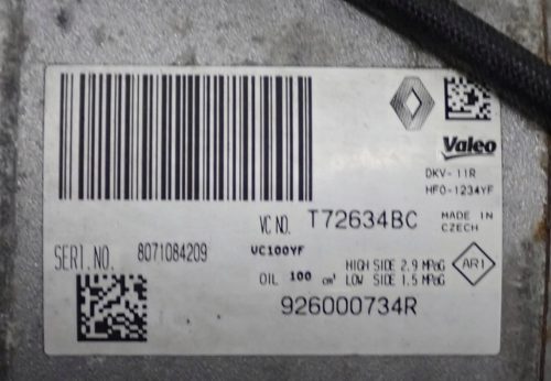 Renault Clio IV, Renault Captur I 1.2 TCe klímakompresszor 926000734r