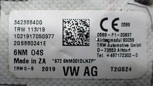 Volkswagen Polo VI 2G bal oldallégzsák 2gs880241e