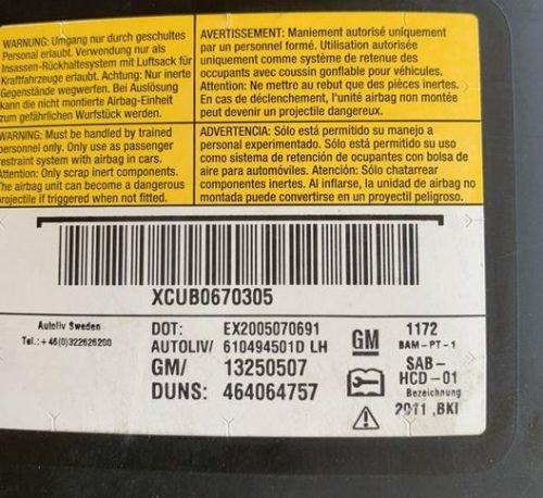 Opel Meriva B bal üléslégzsák 13250507